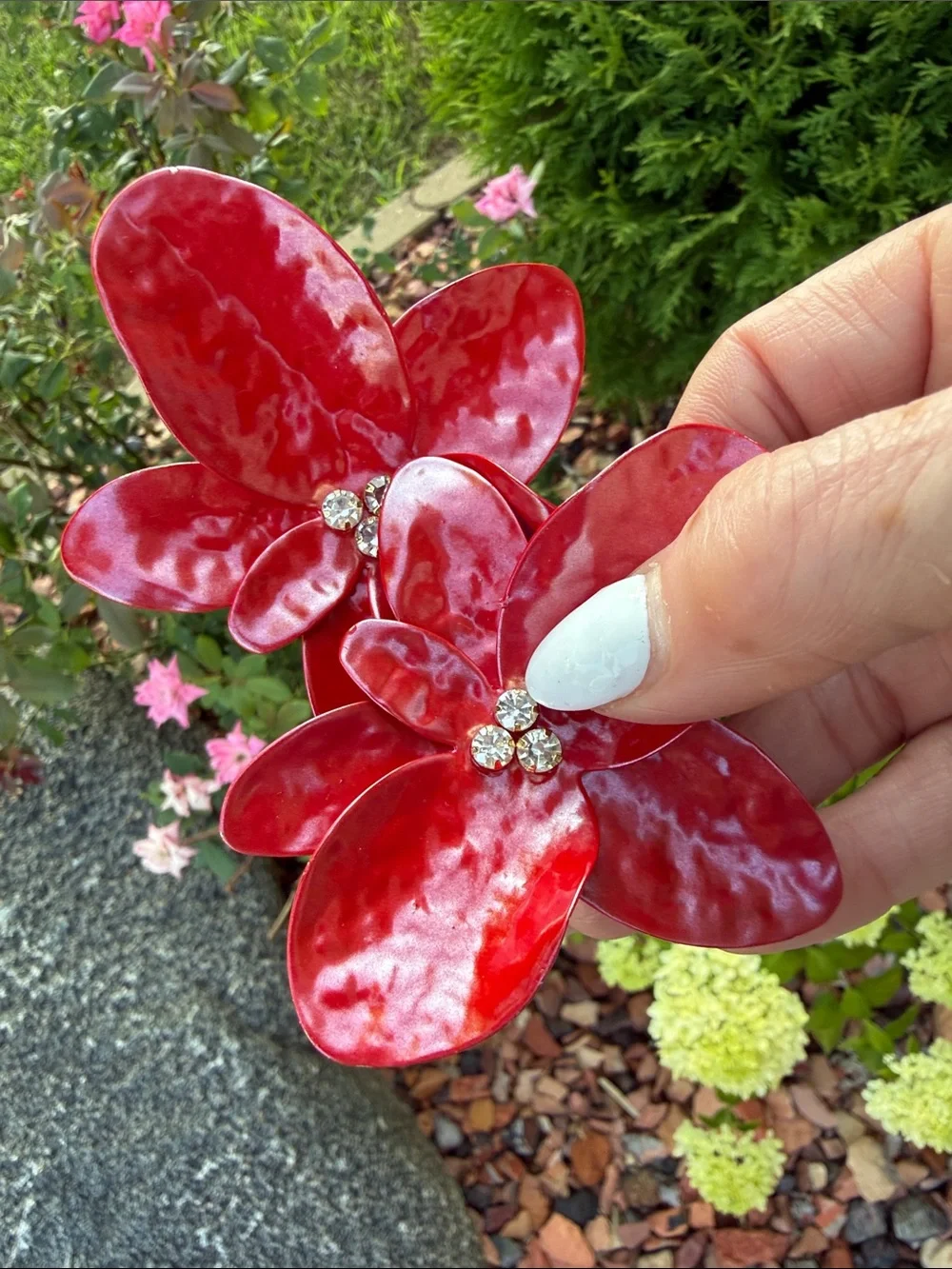 Red Floral Statement Earrings - Women Accessories